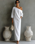 Vestido Longo Linho Algodão Mangas Balão Silhueta Descontraída Mulher Formal Casamento Chic Praia Resort Diário Verão – Solène
