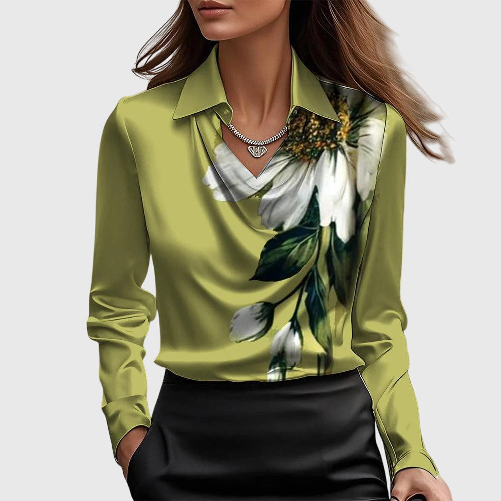 Blouse Élégante en Satin pour Femme Col Drapé à Manches Longues Brillance Luxe Coupe Fluide Chic Décontracté – Brooklyn