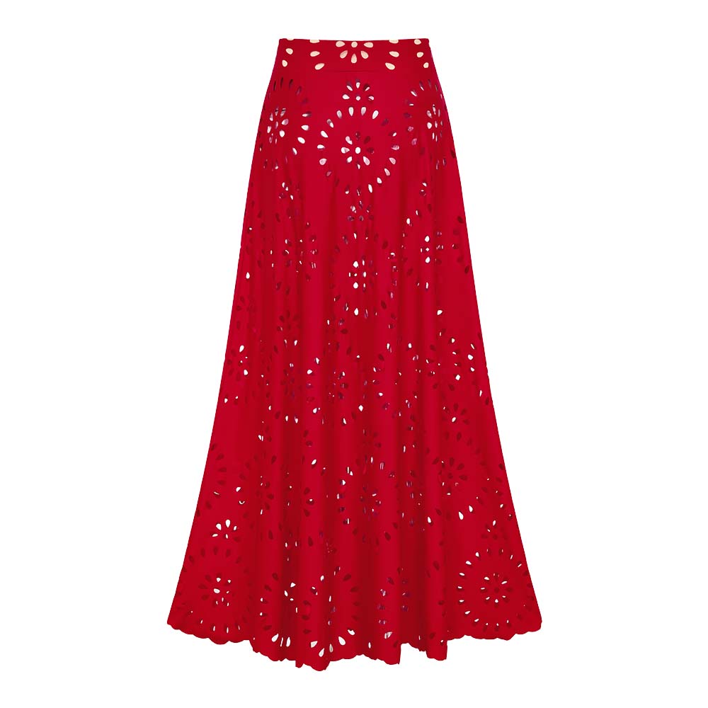 Maillot de Bain Une Pièce Floral Avec Découpes Et Ensemble Jupe Longue V-cou Pour Vacances à La Plage, Fête Au Bord De la Piscine, Été – Rouge