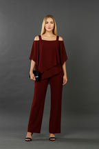 Ensemble Deux Pièces Femme Haut Cape & Pantalon Large Soirée Mariage Cocktail Épaules Dénudées - Hiverline