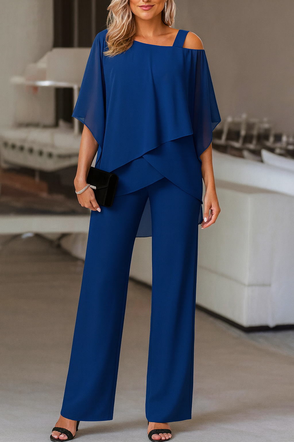Ensemble Pantalon Soirée Femme | Haut Cape Épaules Dénudées Cocktail Formel - Hiverline