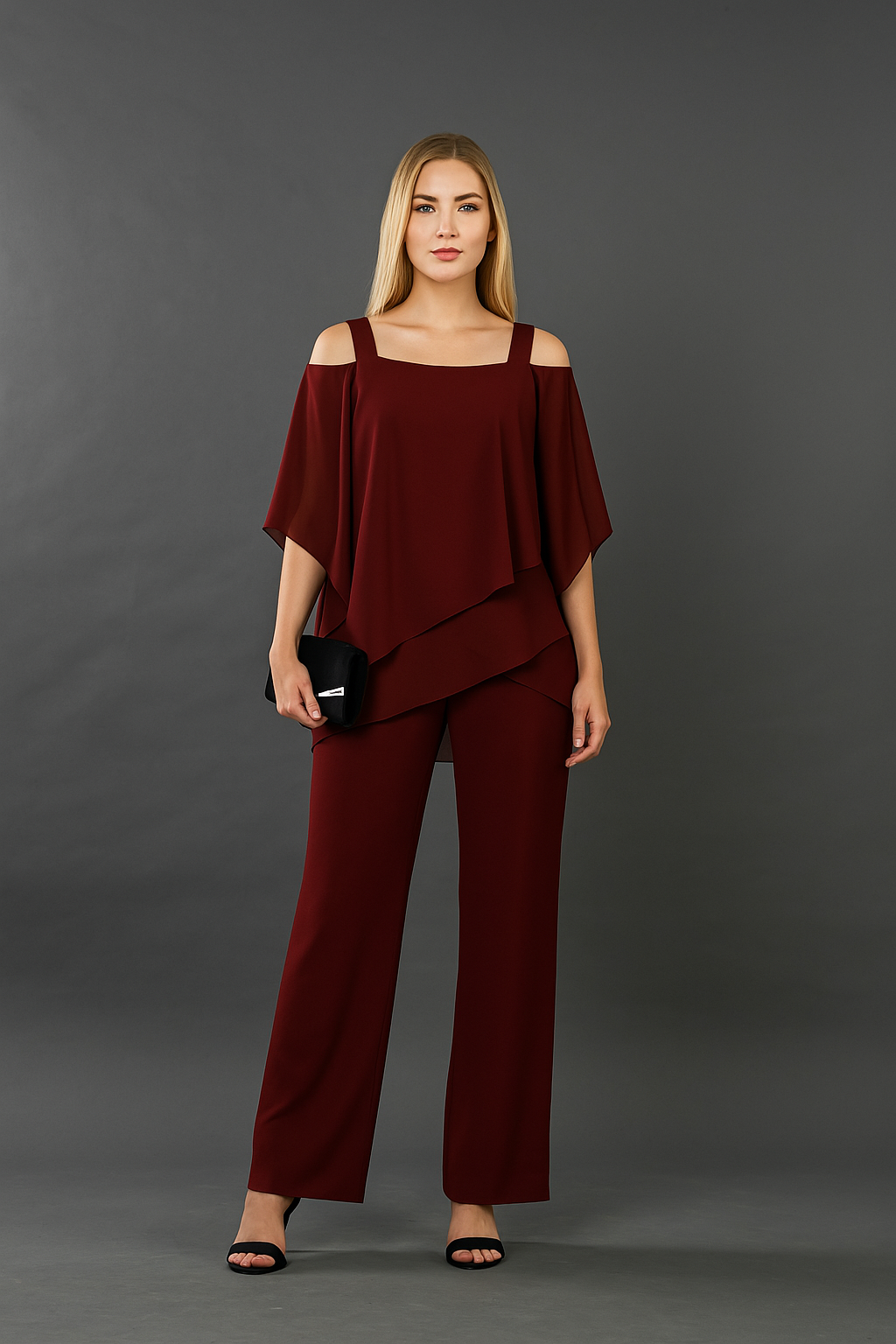 Ensemble Pantalon Soirée Femme | Haut Cape Épaules Dénudées Cocktail Formel - Hiverline