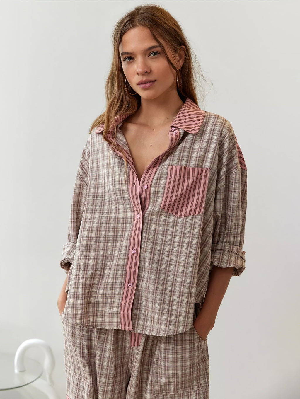 Ensemble Pyjama Femme Chemise Manches Longues Pantalon Large Loungewear Détente - Hiverline
