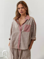 Ensemble Pyjama Femme Chemise Manches Longues Pantalon Large Loungewear Détente - Hiverline