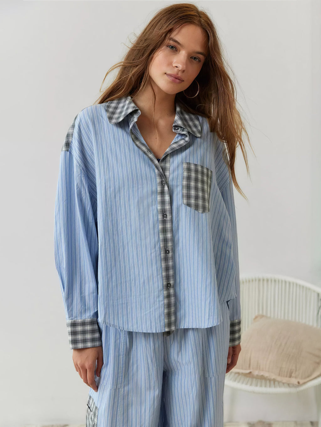 Ensemble Pyjama Femme Chemise Manches Longues Pantalon Large Loungewear Détente - Hiverline