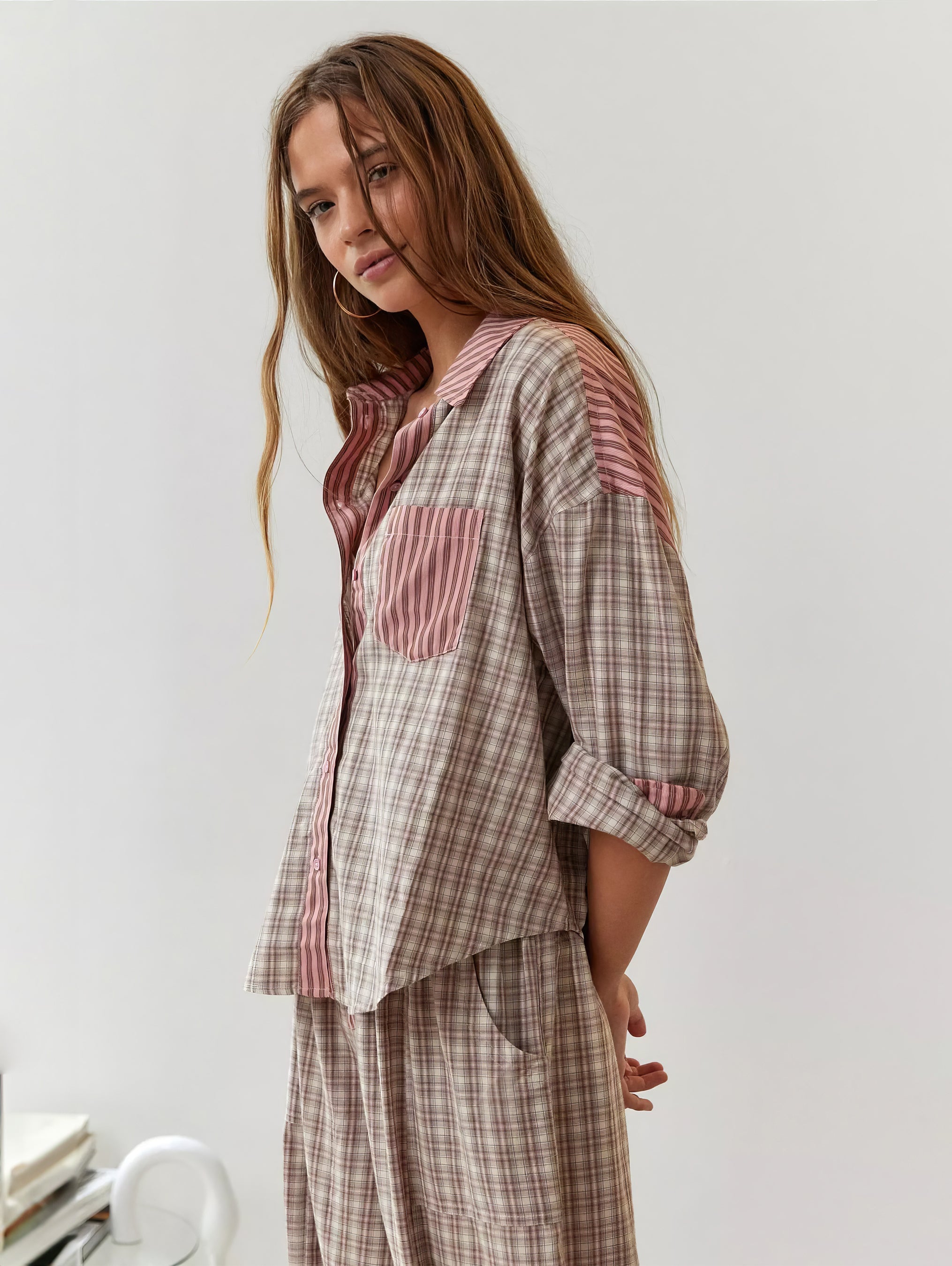 Ensemble Pyjama Femme Chemise Manches Longues Pantalon Large Loungewear Détente - Hiverline