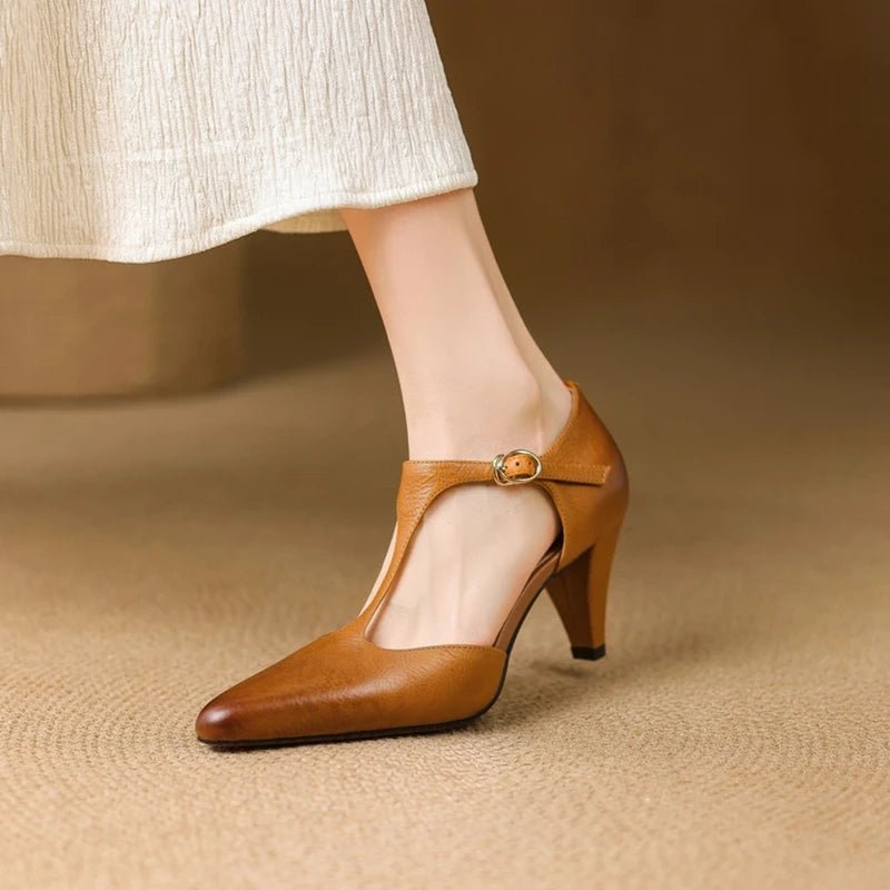 Escarpins Femme Bout Pointu à Bride T Cuir Véritable Talons Hauts Bureau Soirée - Hiverline