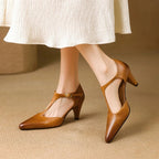 Escarpins Femme Bout Pointu à Bride T Cuir Véritable Talons Hauts Bureau Soirée - Hiverline