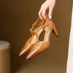 Escarpins Femme Bout Pointu à Bride T Cuir Véritable Talons Hauts Bureau Soirée - Hiverline