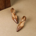Escarpins Femme Bout Pointu à Bride T Cuir Véritable Talons Hauts Bureau Soirée - Hiverline
