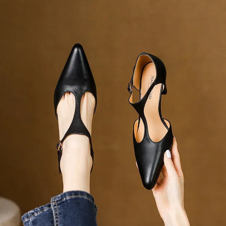 Escarpins Femme Bout Pointu à Bride T Cuir Véritable Talons Hauts Bureau Soirée - Hiverline
