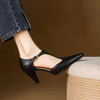 Escarpins Femme Bout Pointu à Bride T Cuir Véritable Talons Hauts Bureau Soirée - Hiverline