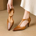 Escarpins Femme Bout Pointu à Bride T Cuir Véritable Talons Hauts Bureau Soirée - Hiverline