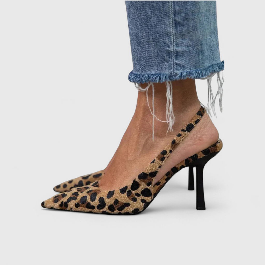 Escarpins Femme Imprimé Léopard Slingback Talon Aiguille Soirée Cocktail - Hiverline