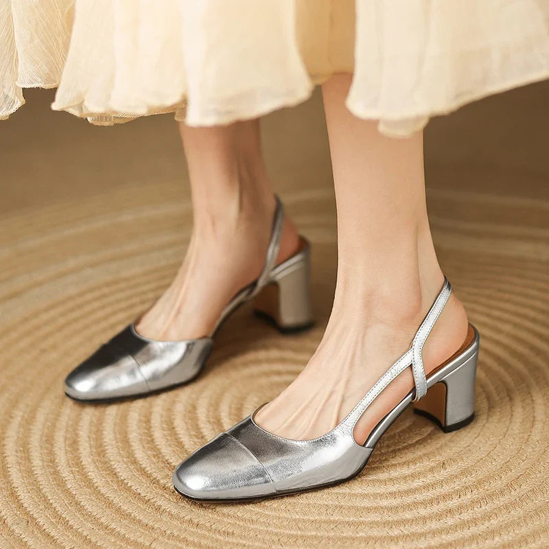 Escarpins Femme Slingback à Talon Carré et Bout Rond - Hiverline