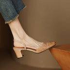 Escarpins Femme Slingback à Talon Carré et Bout Rond - Hiverline