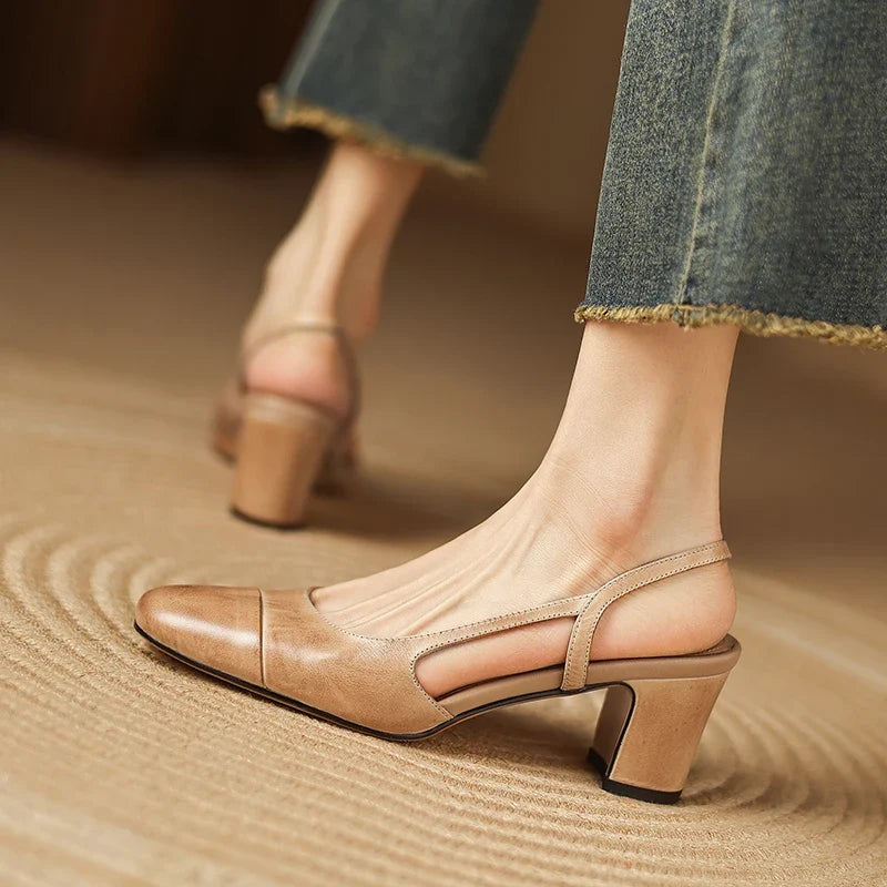 Escarpins Femme Slingback à Talon Carré et Bout Rond - Hiverline