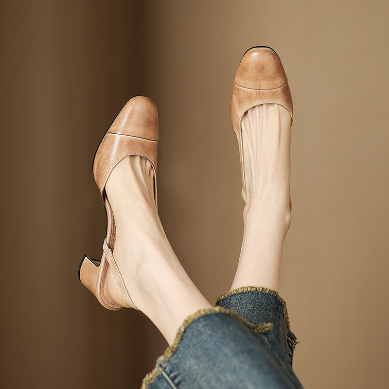 Escarpins Femme Slingback à Talon Carré et Bout Rond - Hiverline