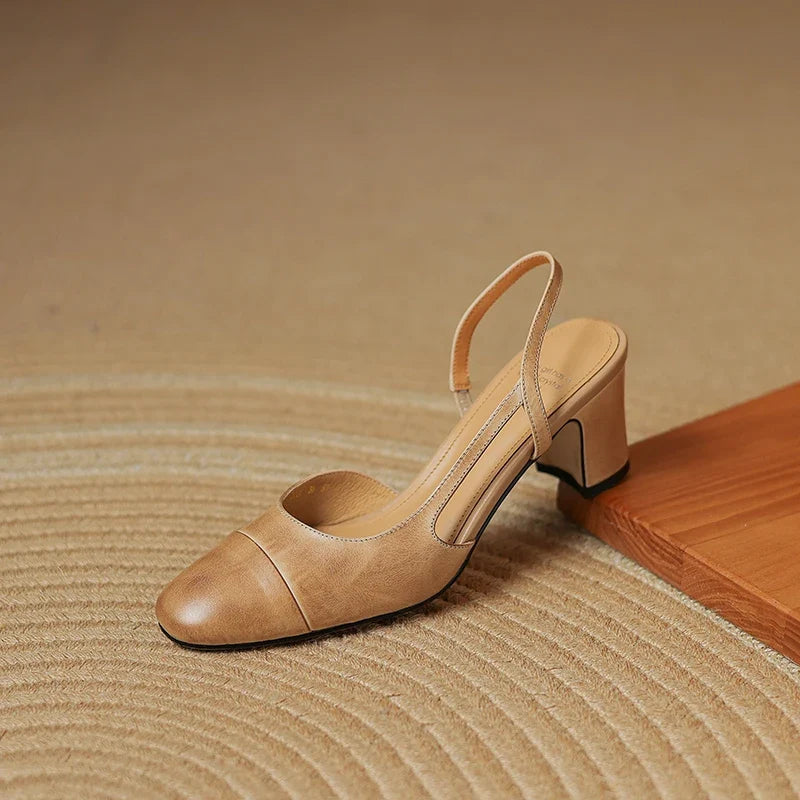 Escarpins Femme Slingback à Talon Carré et Bout Rond - Hiverline
