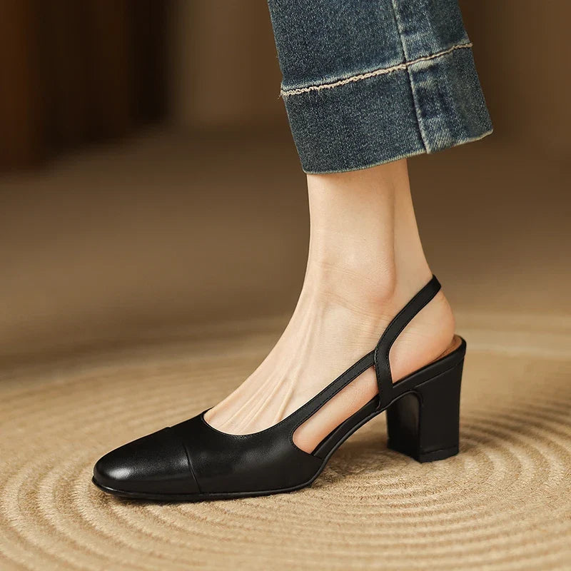 Escarpins Femme Slingback à Talon Carré et Bout Rond - Hiverline