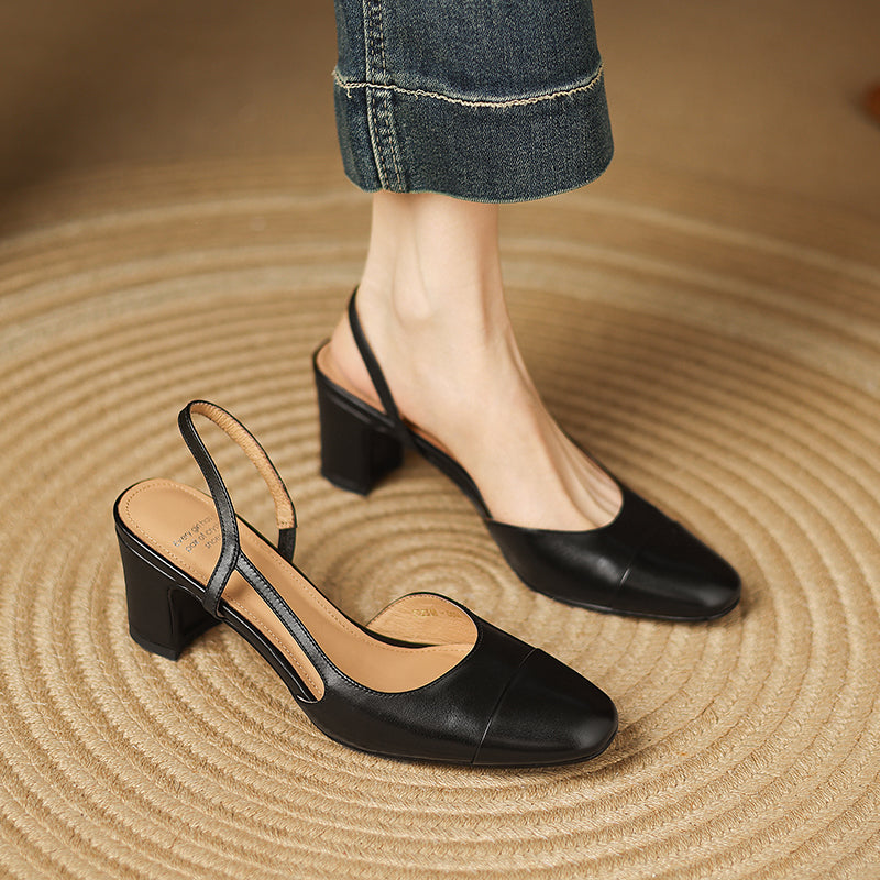 Escarpins Femme Slingback à Talon Carré et Bout Rond - Hiverline