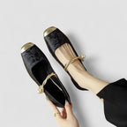 Escarpins Mary Jane Femme à Talon Bloc Basse Sangle Torsadée Dorée Style Vintage Rétro - Hiverline