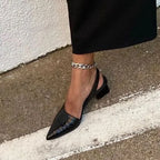 Escarpins Slingback Bout Pointu Femme – Talon Bloc Bas Effet Croco Bureau Soirée - Hiverline