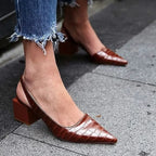 Escarpins Slingback Bout Pointu Femme – Talon Bloc Bas Effet Croco Bureau Soirée - Hiverline