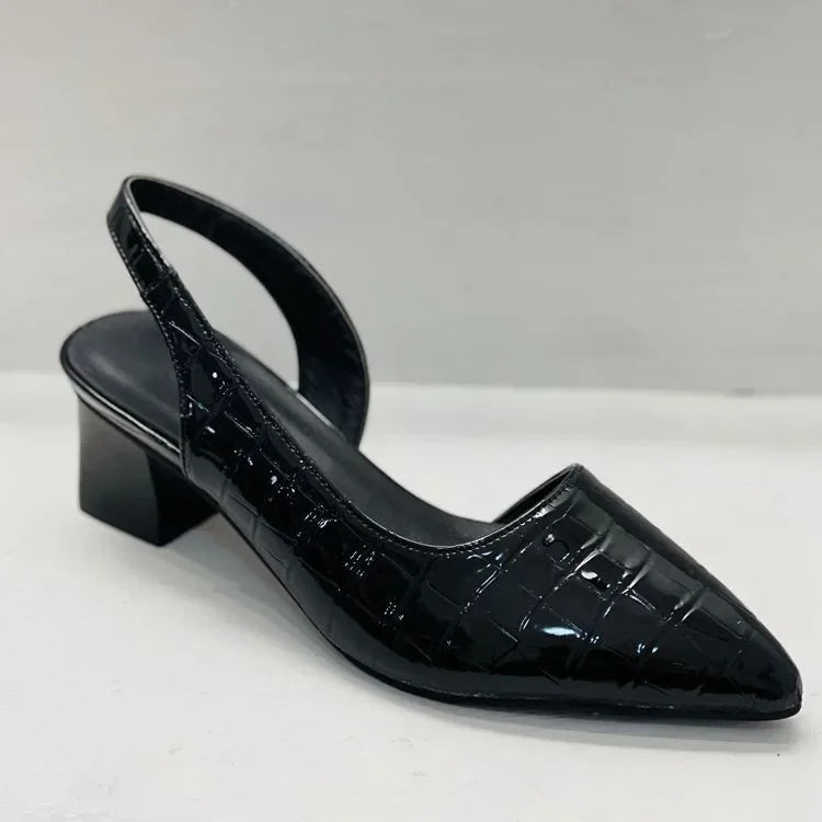Escarpins Slingback Bout Pointu Femme – Talon Bloc Bas Effet Croco Bureau Soirée - Hiverline