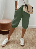 Damen Shorts aus Baumwolle und Leinen, mittellang, leger, leicht, atmungsaktiv, casual, schick, entspannt, Spaziergang, Sommerausflug, Urlaub – Linotine