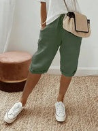 Damen Shorts aus Baumwolle und Leinen, mittellang, leger, leicht, atmungsaktiv, casual, schick, entspannt, Spaziergang, Sommerausflug, Urlaub – Linotine