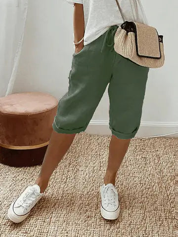 Corto Donna Cotone Lino Midi Casual Leggero Traspirante Casual Chic Relax Passeggiata Uscita Estiva Vacanze – Linotine