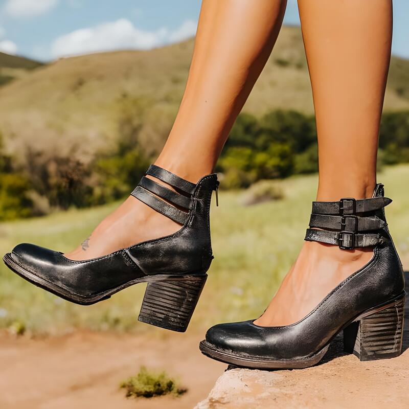Blockabsatzschuhe im eleganten und bequemen Stil mit Knöchelriemen für Damen – Zina