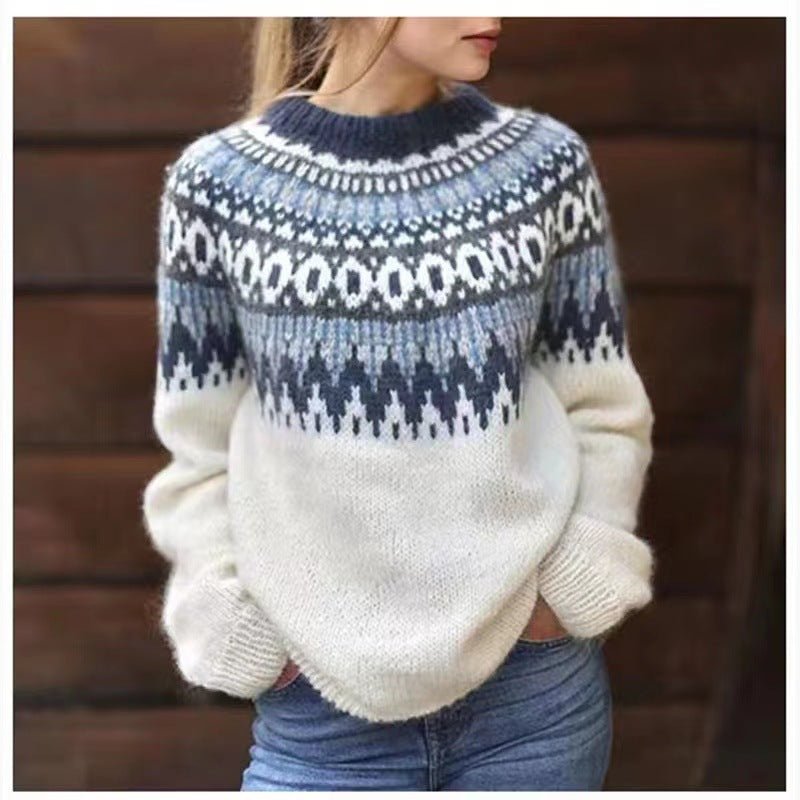 Manteau d'hiver pour femmes Pull en tricot à motif nordique Coupe décontractée Confortable – Dana