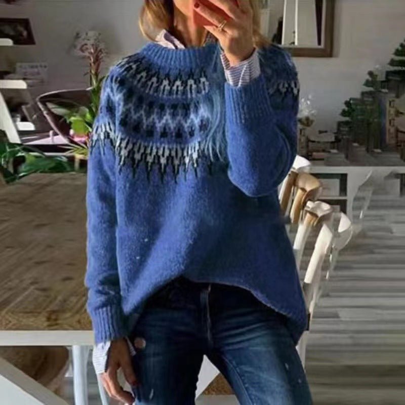 Damen Winterpullover mit nordischem Muster, gemütlich, bequem, gestrickt, Fair Isle, warm, lässig – Dana