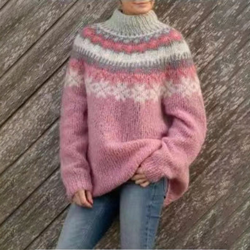 Manteau d'hiver pour femmes Pull en tricot à motif nordique Coupe décontractée Confortable – Dana