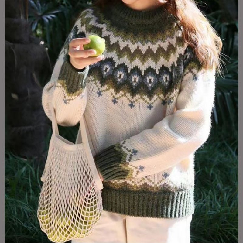 Manteau d'hiver pour femmes Pull en tricot à motif nordique Coupe décontractée Confortable – Dana