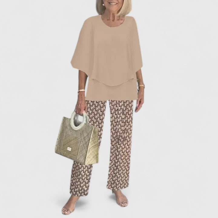 Ensemble Sophistiqué Femme en Deux Pièces Blouse Décontractée Pantalon Large Élégant Quotidien – Martha