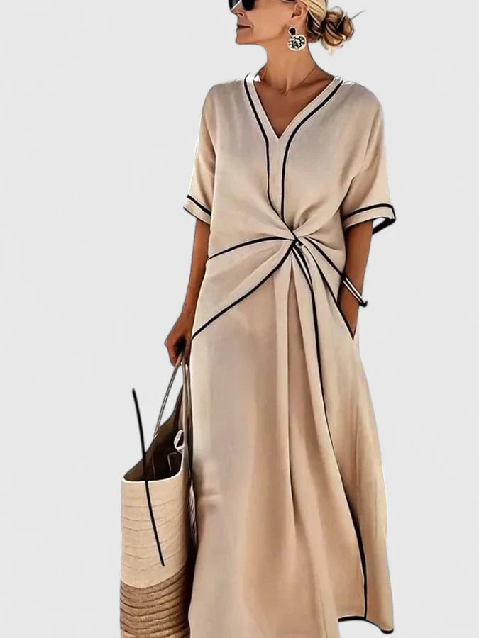 Robe Midi Rayée Élégante Pour Femmes Rayures Verticales Légère Respirante Robe d'Été Décontractée – Ery