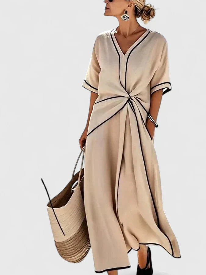 Robe Midi Rayée Élégante Pour Femmes Rayures Verticales Légère Respirante Robe d'Été Décontractée – Ery