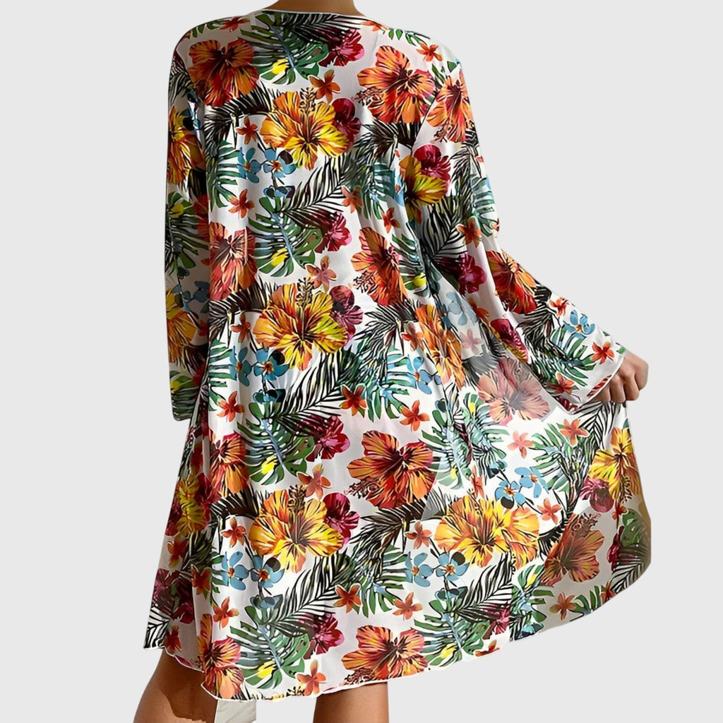 Femme Bikini 3 Pièces Floral Tropical Taille Haute avec Kimono Plage Été - Hiverline