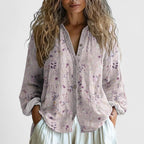 Femme Blouse Bohème Manches Longues Col V Imprimé Libellules Casual - Hiverline