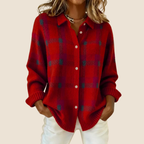 Femme Cardigan à Carreaux Rétro Tricoté Col Chemise Boutons Automne Hiver - Hiverline