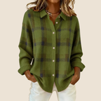 Femme Cardigan à Carreaux Rétro Tricoté Col Chemise Boutons Automne Hiver - Hiverline