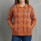 Femme Cardigan à Carreaux Rétro Tricoté Col Chemise Boutons Automne Hiver - Hiverline