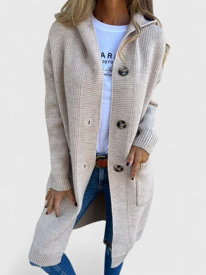Femme Cardigan Long à Boutons Coupe Ample Poches Avant Tricot Casual Hiver - Hiverline