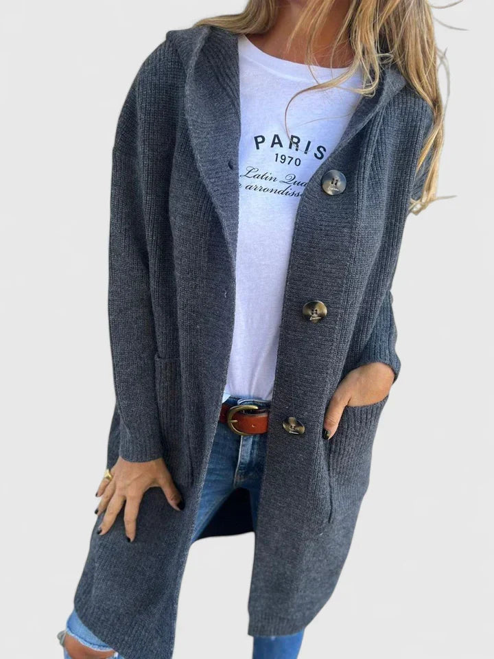 Femme Cardigan Long à Boutons Coupe Ample Poches Avant Tricot Casual Hiver - Hiverline