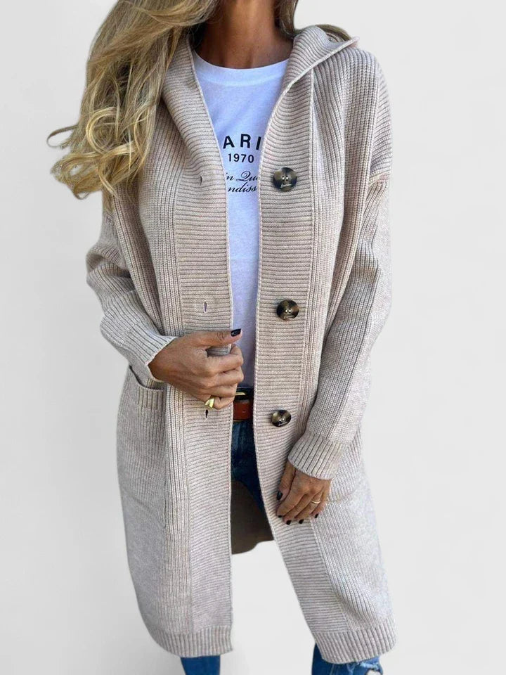 Femme Cardigan Long à Boutons Coupe Ample Poches Avant Tricot Casual Hiver - Hiverline