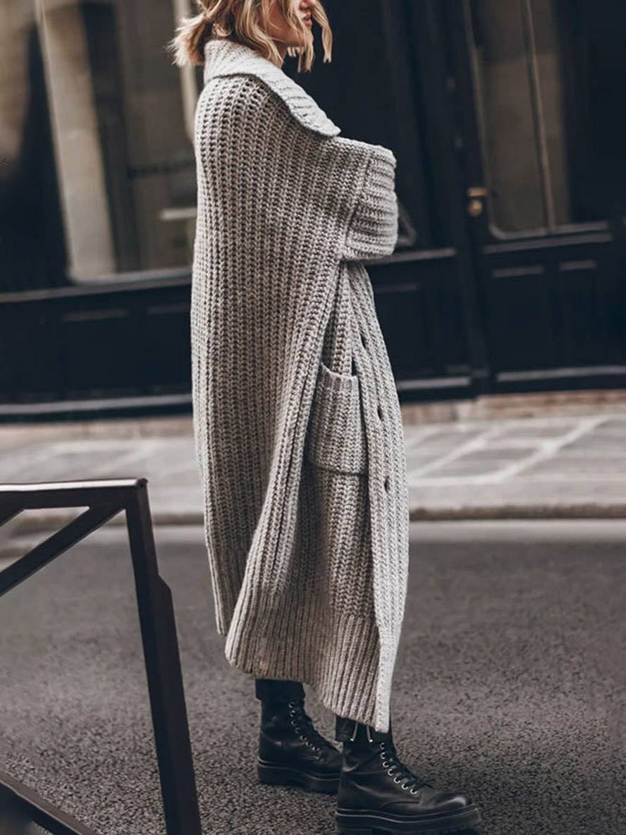 Femme Cardigan Long Surdimensionné Maille Côtelée Grosse Tricot Automne Hiver - Hiverline