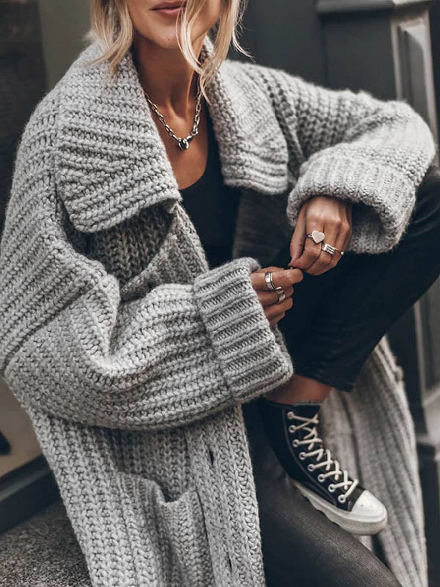 Femme Cardigan Long Surdimensionné Maille Côtelée Grosse Tricot Automne Hiver - Hiverline